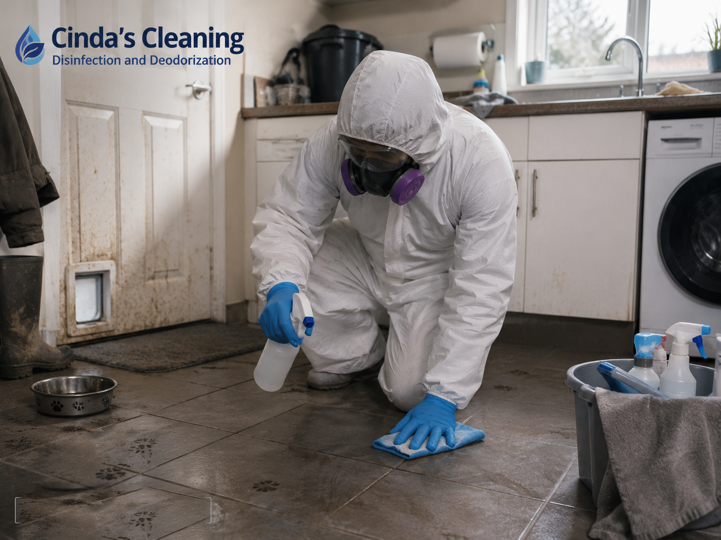 Specialist disinfection cleaning of a utility room floor